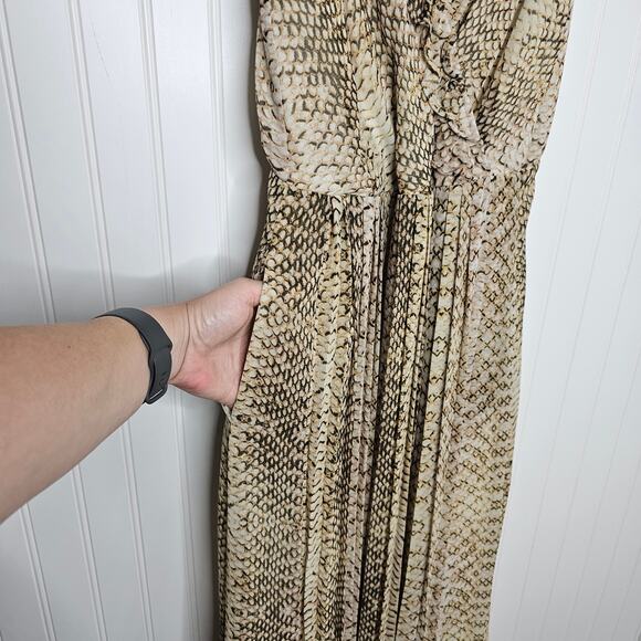 Great Jones Python Ruffle Dress Size 0 Midi V-Neck A-Line Sleeveless Flirty Boho - Picture 4 of 10